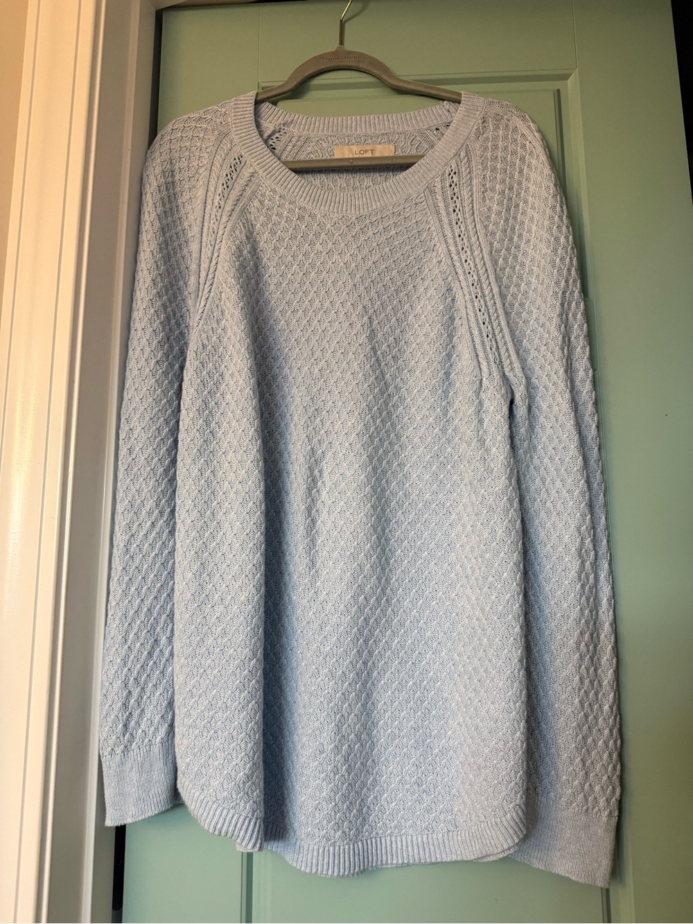 LOFT Light Blue Textured Cotton Knit Sweater XL